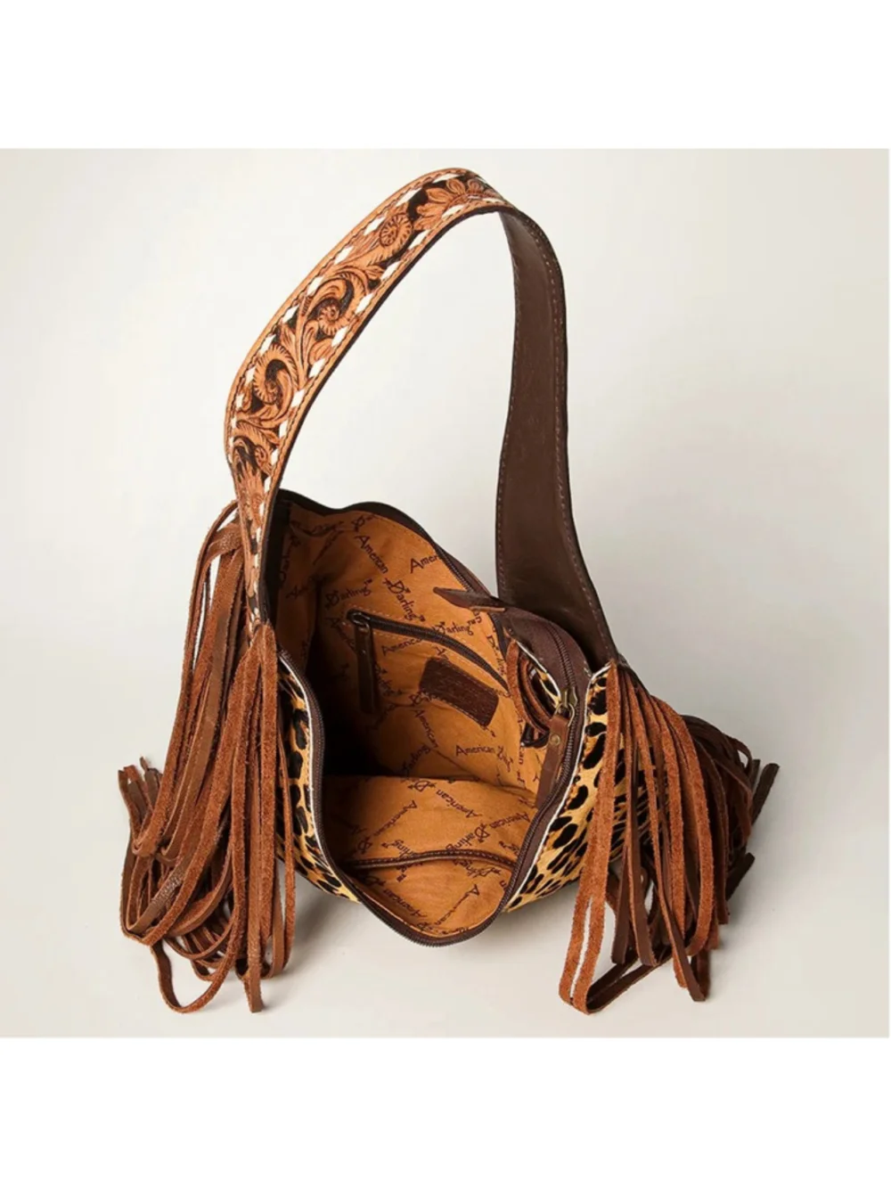 American Darling Wild Glide Leopard Print Fringe Hobo Bag